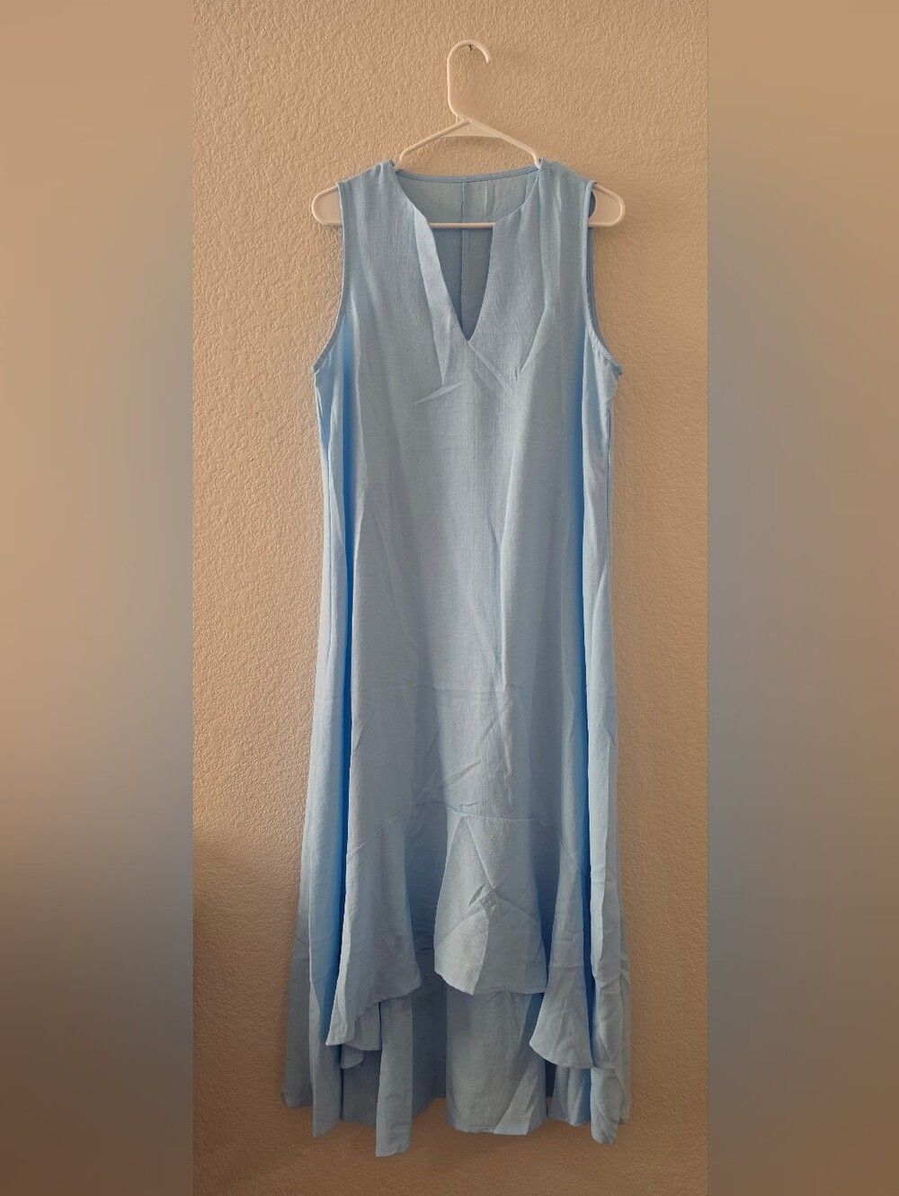 Sleeveless V-Neck Light Blue Tunic Dress